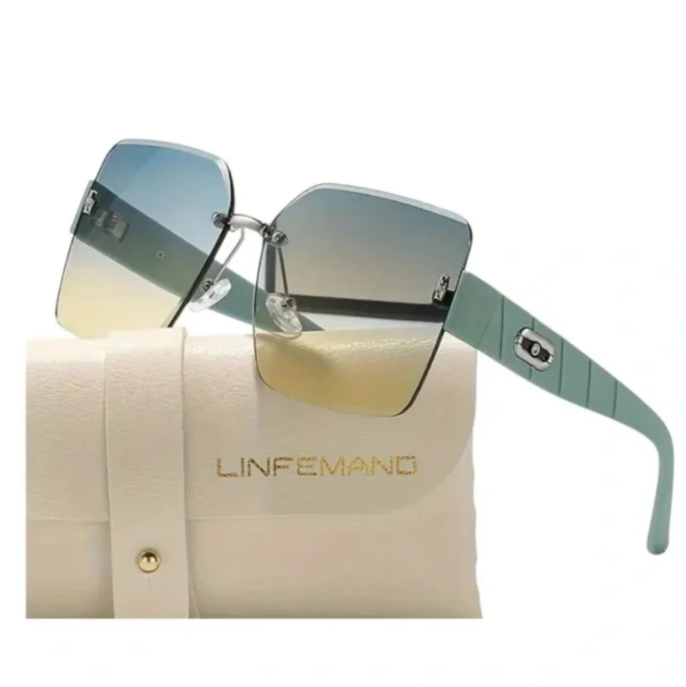 LINFEMAND Frameless Gradient Fashion Large Sunglasses, Soft Green